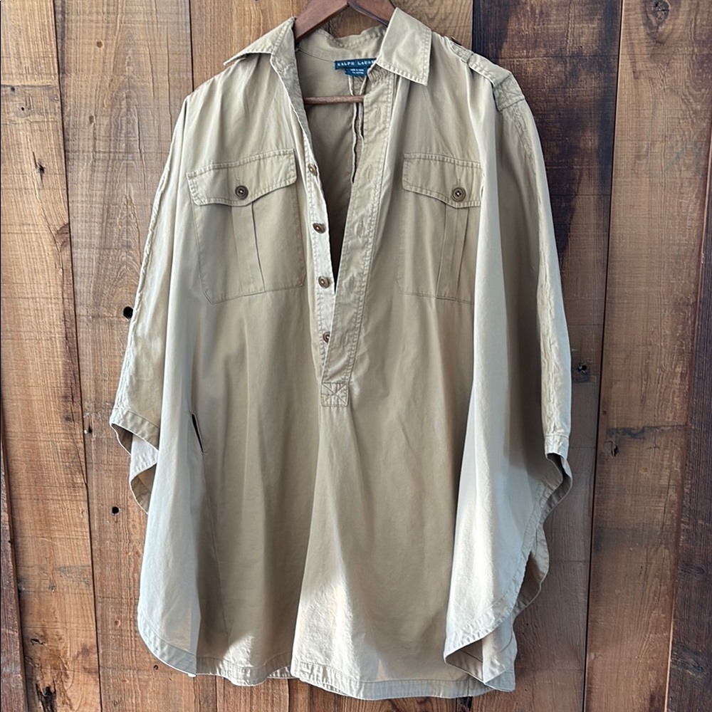 Ralph Lauren Safari Beige Button-Up Poncho Shirt.  Size S.